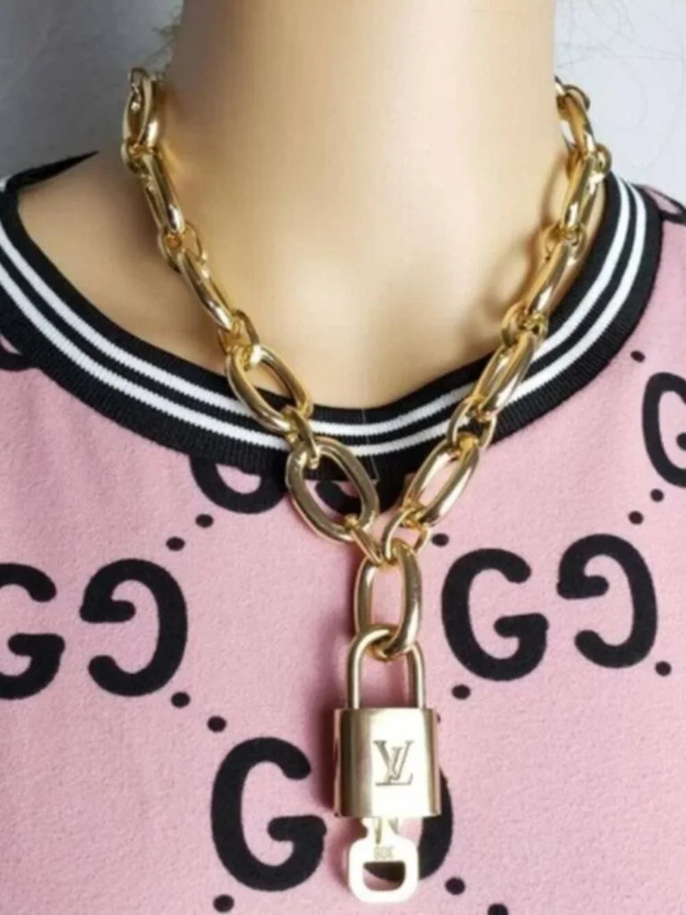 Gold-Plated Necklace with Authentic Louis Vuitton Padlock